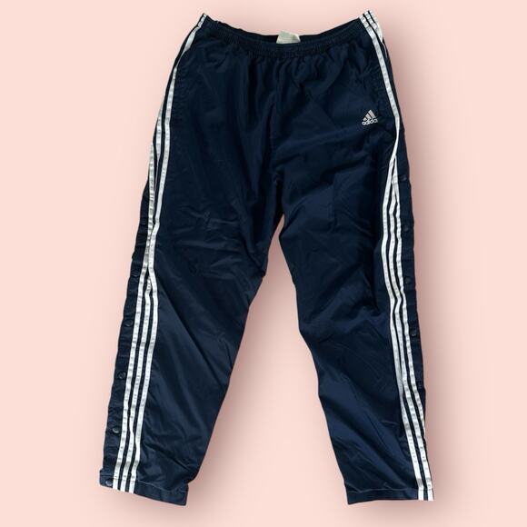 Vtg Adidas Track Pants Men Large Navy Blue Nylon Lined Y2K 90s Baggy Streetwear - Picture 1 of 6